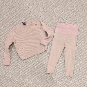 Pink Knit Sweater Set With Pants